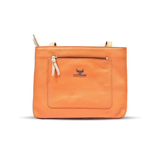 Syraah Vibrant Classic - Premium Leather Tote Bag in Orange