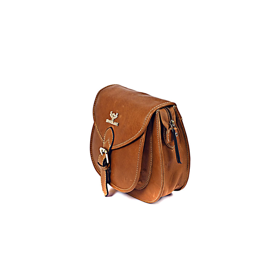 Syraah Sleek Compact Crossbody Bag - Premium Leather in Vibrant Brown