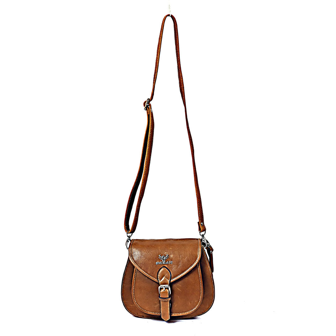 Syraah Sleek Compact Crossbody Bag - Premium Leather in Vibrant Brown