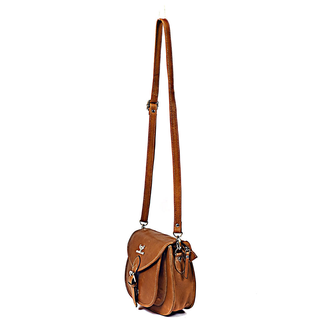 Syraah Sleek Compact Crossbody Bag - Premium Leather in Vibrant Brown