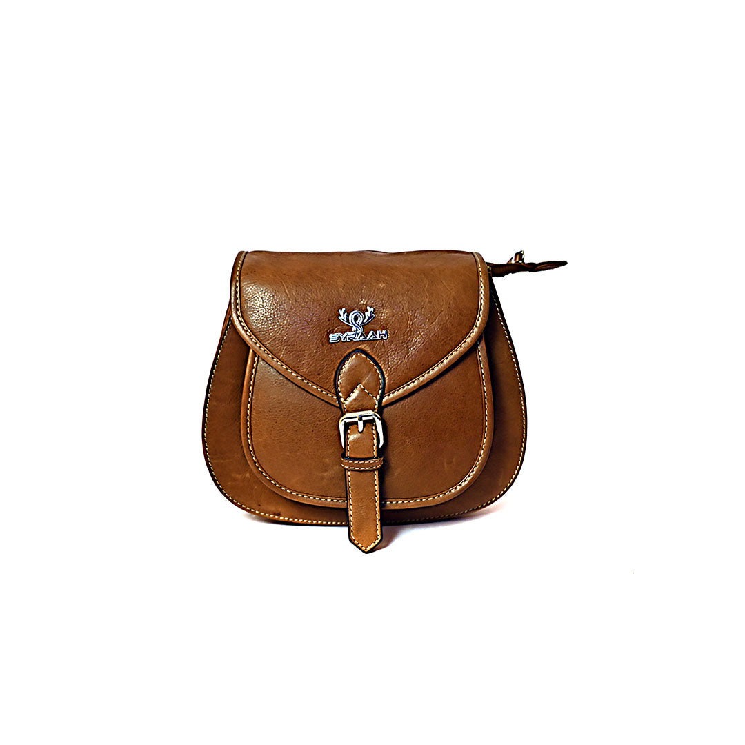 Syraah Sleek Compact Crossbody Bag - Premium Leather in Vibrant Brown