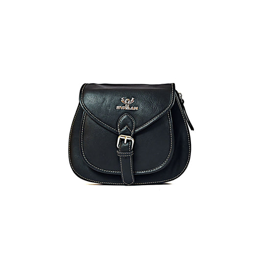 Syraah Sleek Compact Crossbody Bag - Premium Leather in Vibrant Black