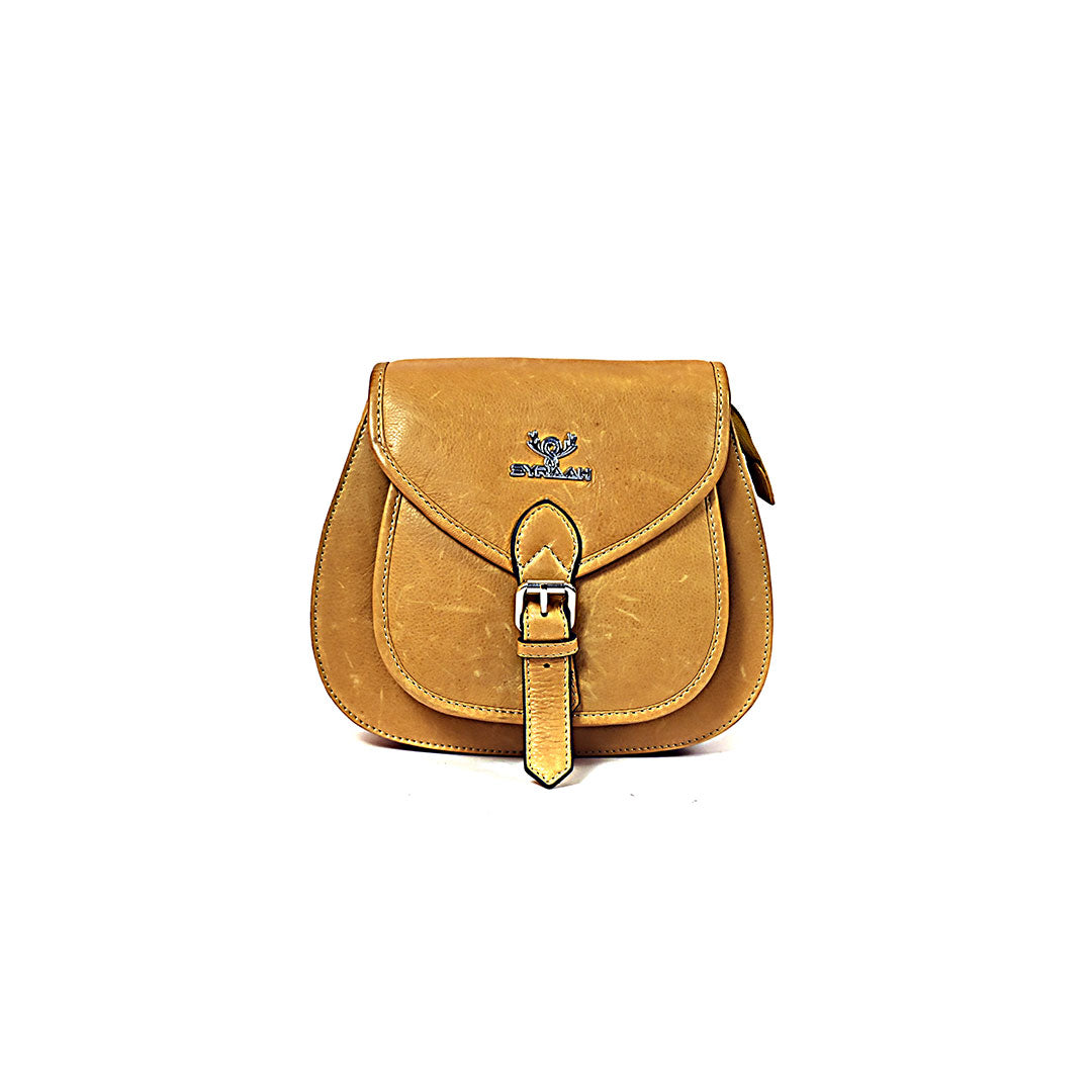 Syraah Sleek Compact Crossbody Bag - Premium Leather in Vibrant Yellow