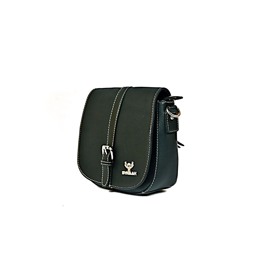 Syraah Compact Crossbody Tote Bag - Black Premium Leather