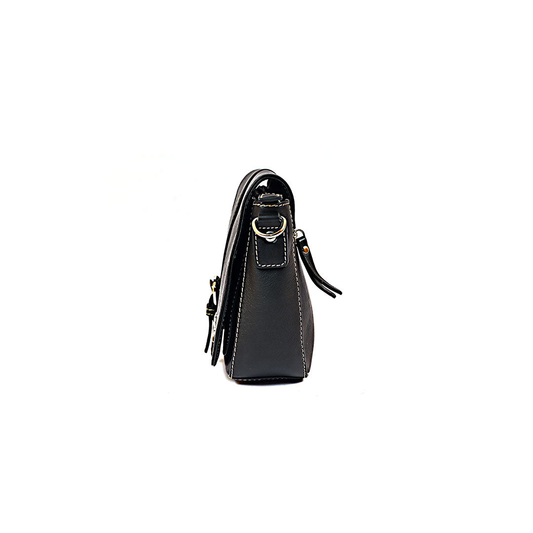 Syraah Compact Crossbody Tote Bag - Black Premium Leather