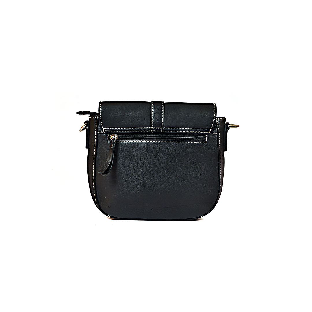 Syraah Compact Crossbody Tote Bag - Black Premium Leather