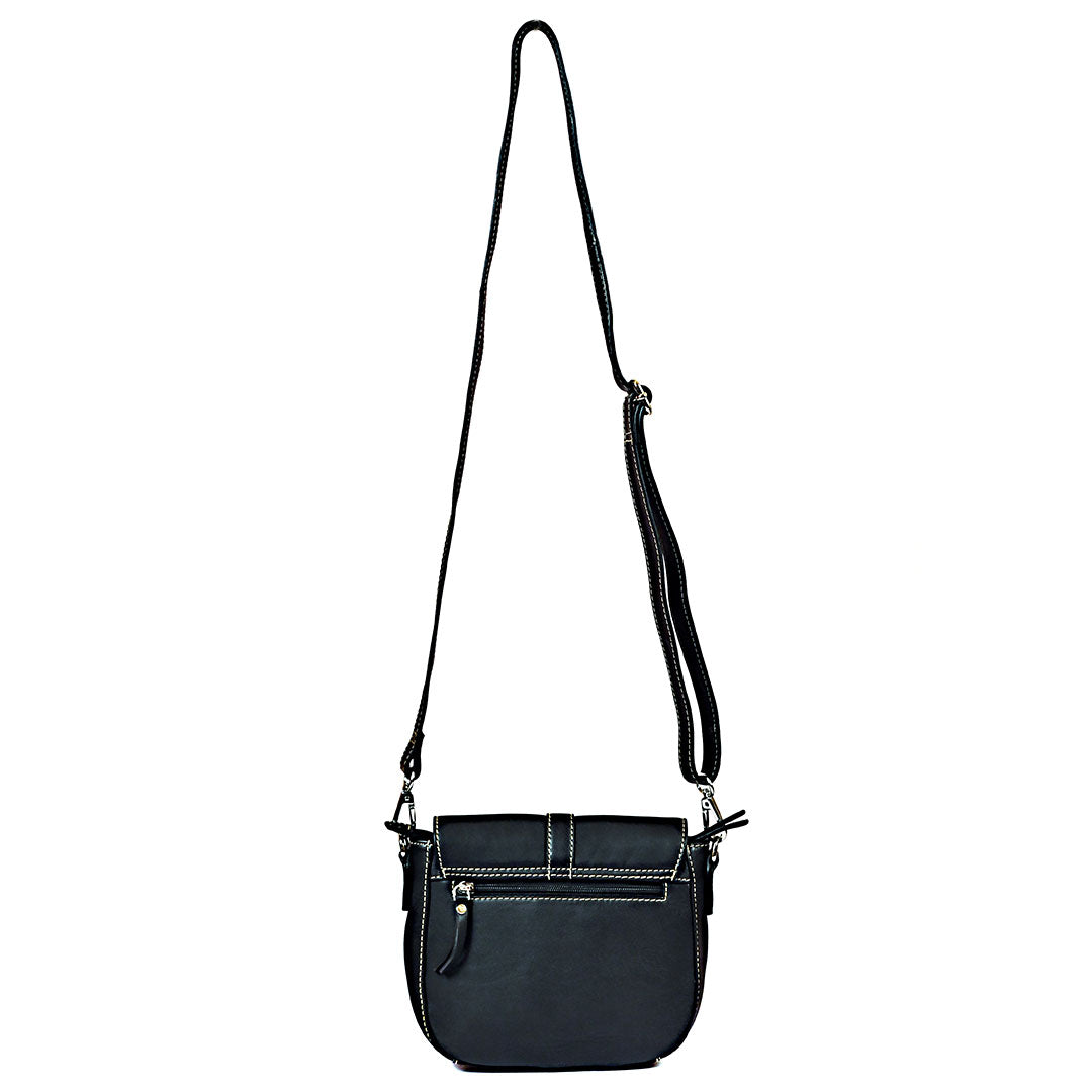 Syraah Compact Crossbody Tote Bag - Black Premium Leather