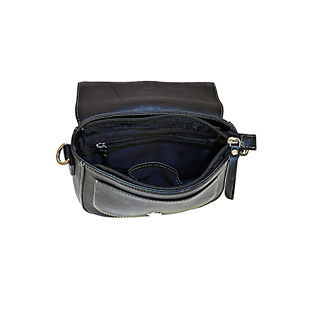 Syraah Compact Crossbody Tote Bag - Black Premium Leather