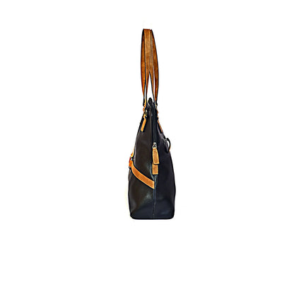 Syraah Classic Cross Tote - Black & Tan Premium Leather Bag