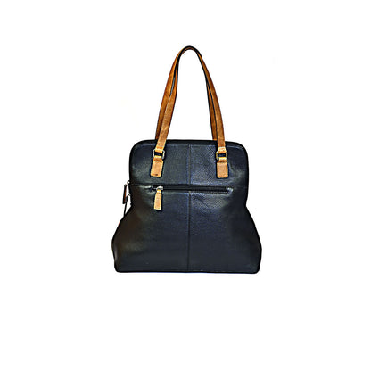 Syraah Classic Cross Tote - Black & Tan Premium Leather Bag