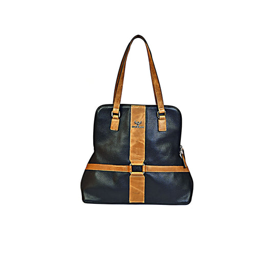 Syraah Classic Cross Tote - Black & Tan Premium Leather Bag