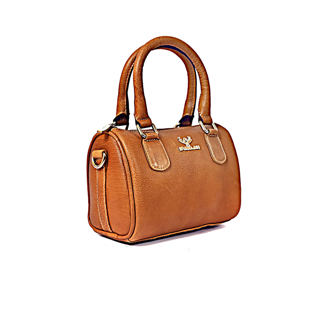 Syraah Luxe Barrel Bag - Tan Premium Leather Handbag