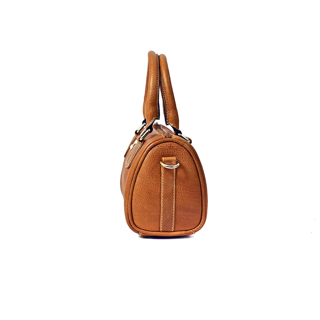 Syraah Luxe Barrel Bag - Tan Premium Leather Handbag