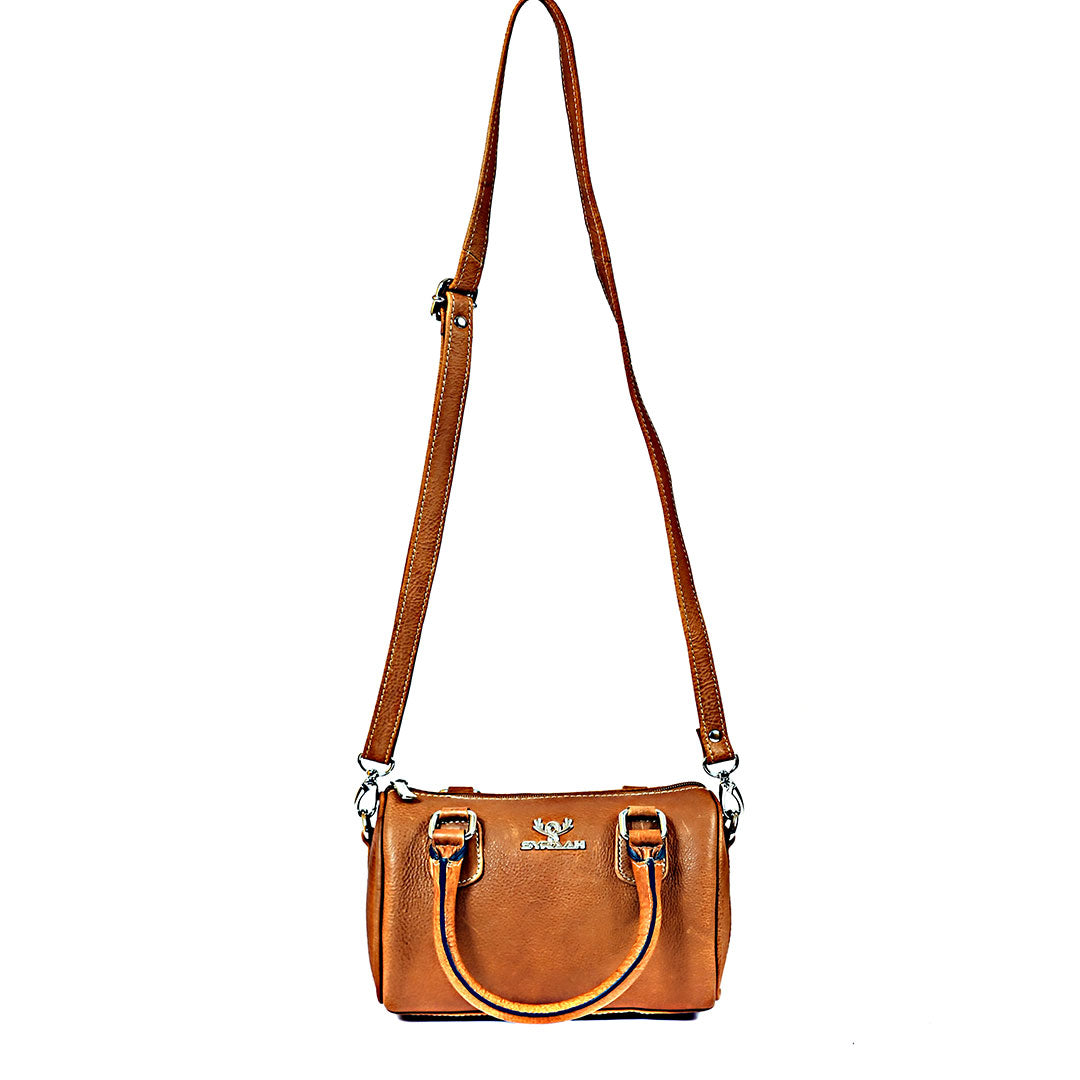 Syraah Luxe Barrel Bag - Tan Premium Leather Handbag