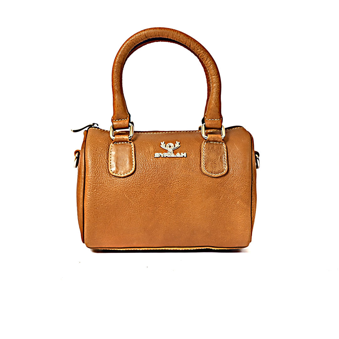 Syraah Luxe Barrel Bag - Tan Premium Leather Handbag