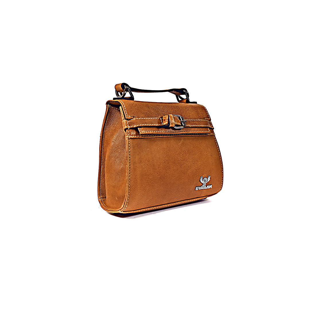 Syraah Compact Leather Handbag - Tan Premium Stylish Crossbody