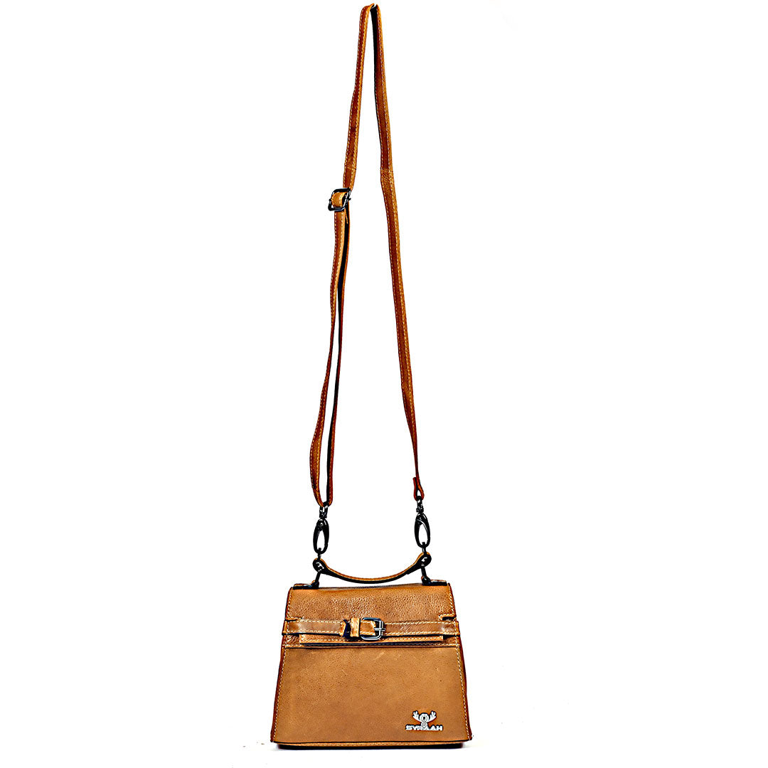 Syraah Compact Leather Handbag - Tan Premium Stylish Crossbody