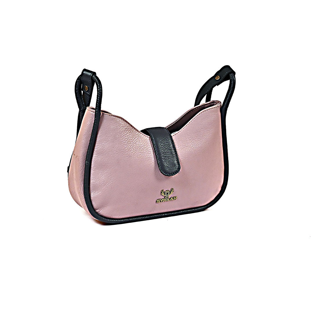 Syraah Chic Sling - Light Pink & Navy Blue Premium Leather Bag