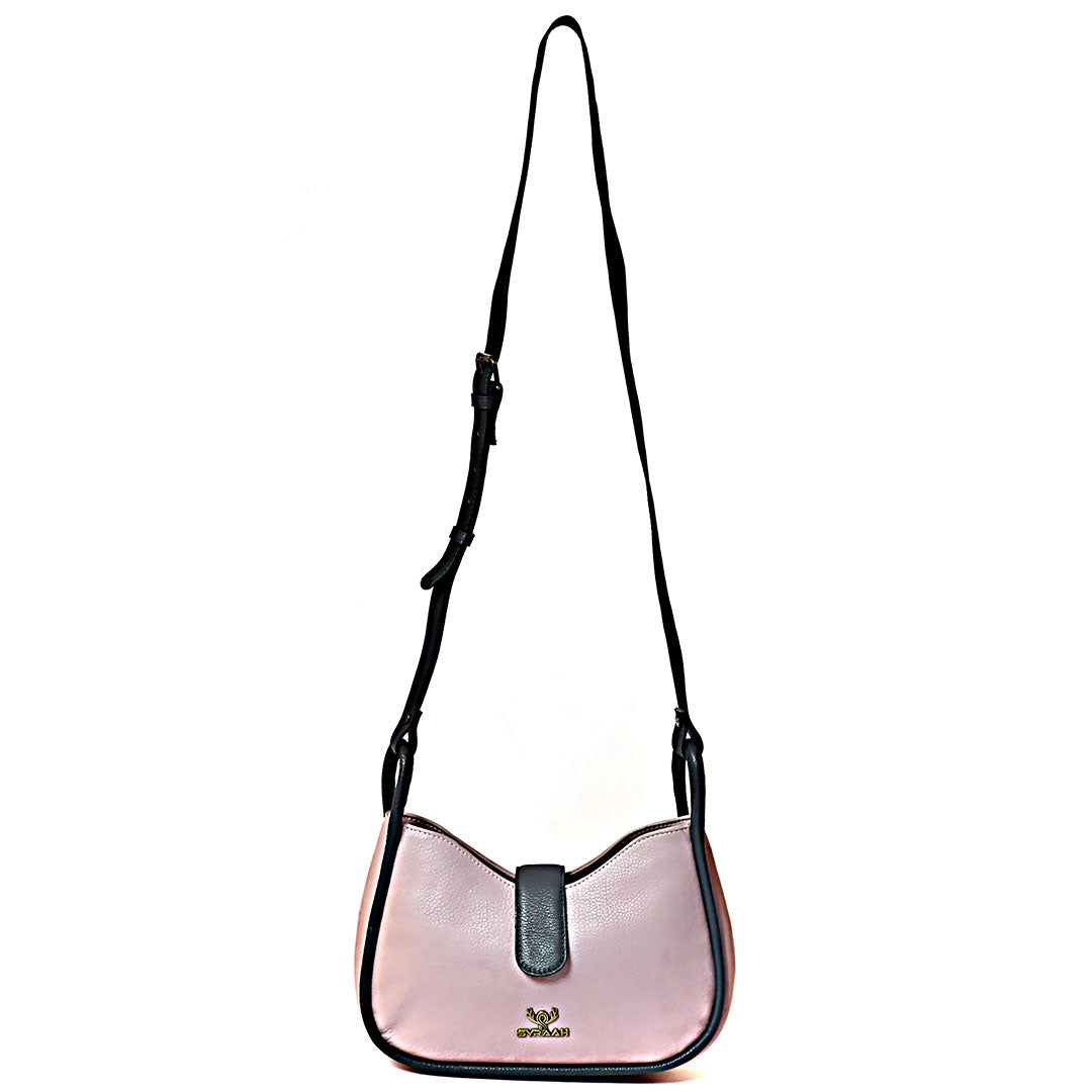 Syraah Chic Sling - Light Pink & Navy Blue Premium Leather Bag