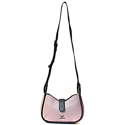 Syraah Chic Sling - Light Pink & Navy Blue Premium Leather Bag