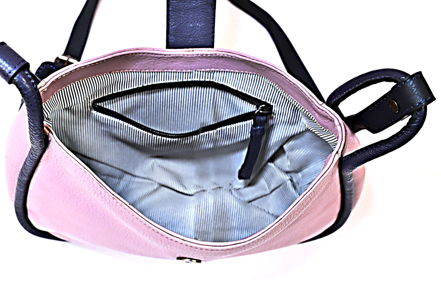 Syraah Chic Sling - Light Pink & Navy Blue Premium Leather Bag