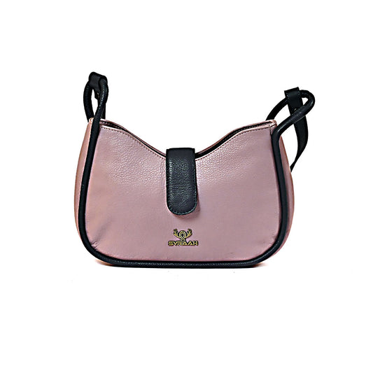 Syraah Chic Sling - Light Pink & Navy Blue Premium Leather Bag