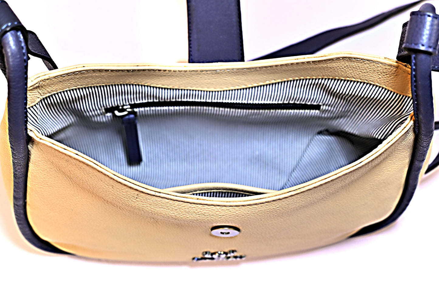 Syraah Chic Sling - Cream & Navy Blue Premium Leather Bag