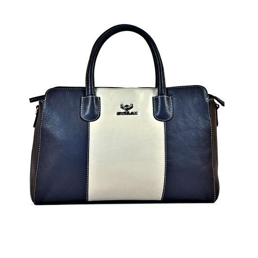 Syraah Pastel Elegance - White & Black Premium Leather Handbag