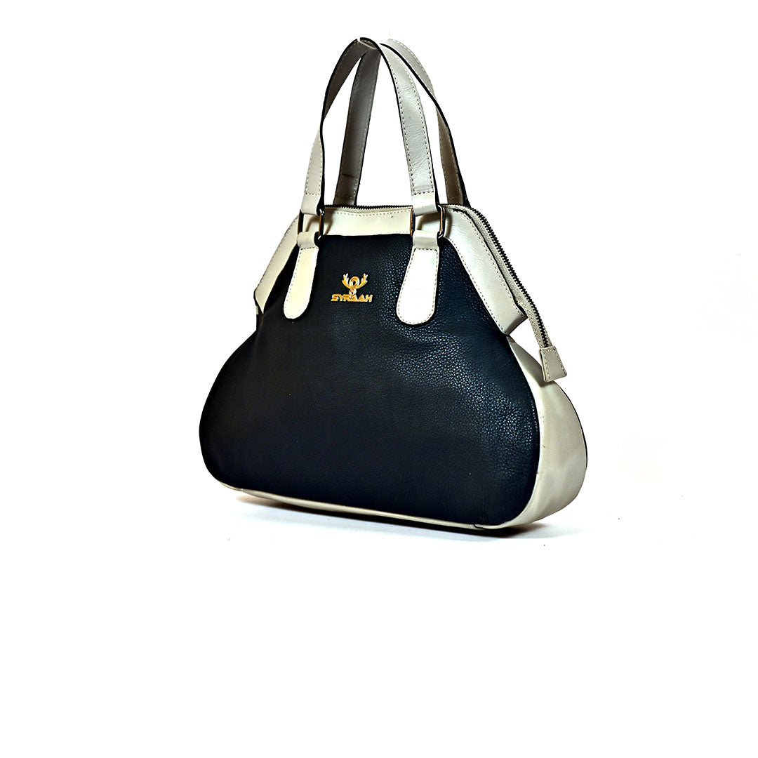 Syraah Dual Elegance - Ash & Navy Blue Leather Handbag