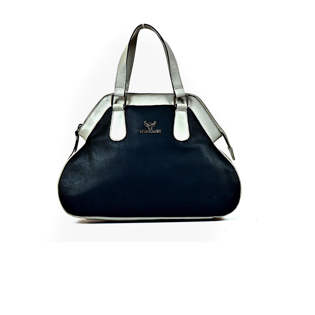 Syraah Dual Elegance - Ash & Navy Blue Leather Handbag